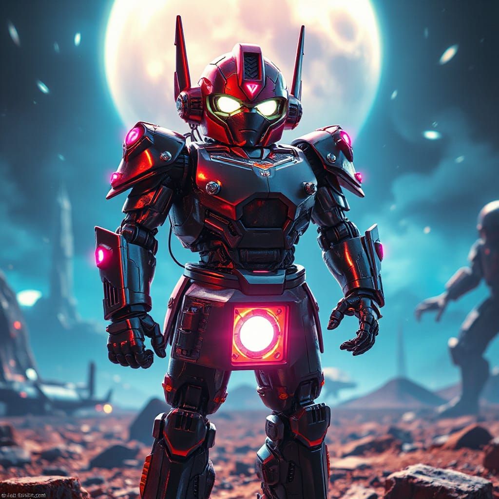 Futuristic Robot with Laser Eyes on Alien Planet