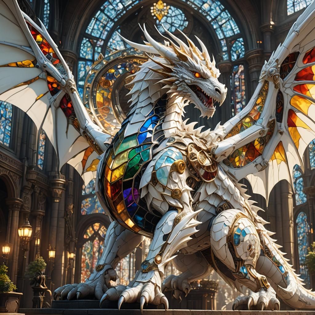 Biomechanical Dragon with Stained Glass Wings