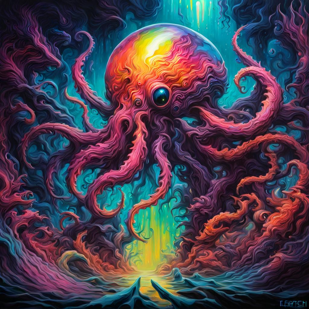 Iridescent Cosmic Horror Underwater Graffiti Art