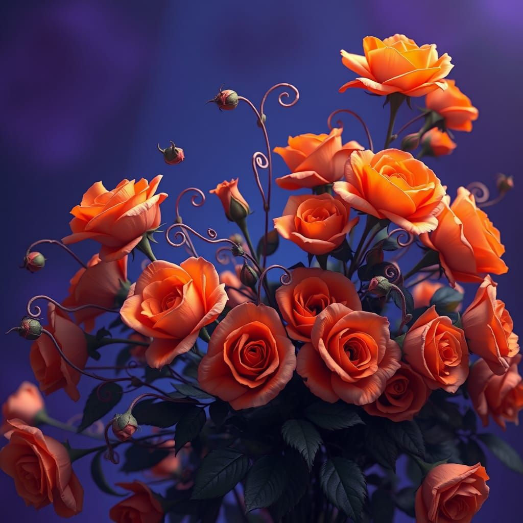Mystical Orange Rose Bouquet in Vibrant Fantasy Art