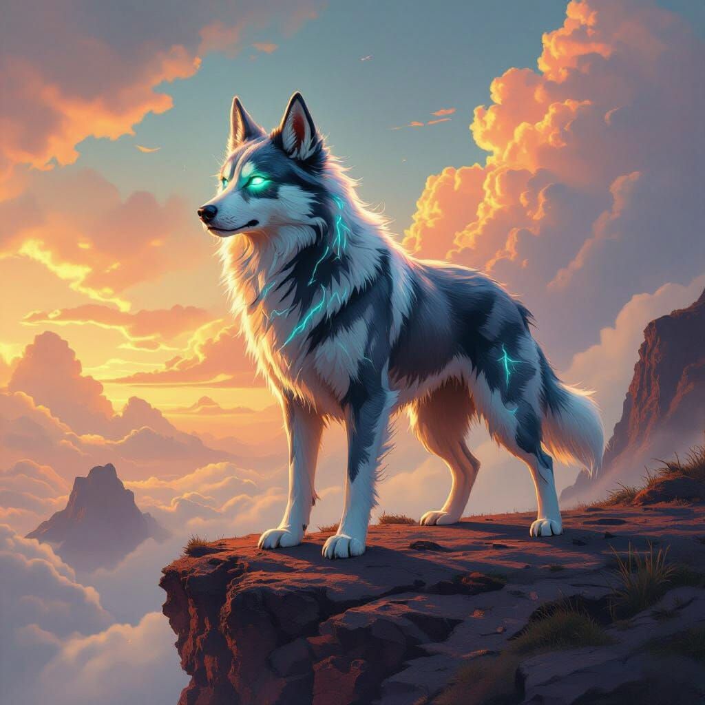 Mythical Hound with Glowing Fur in Epic Fantasy Style