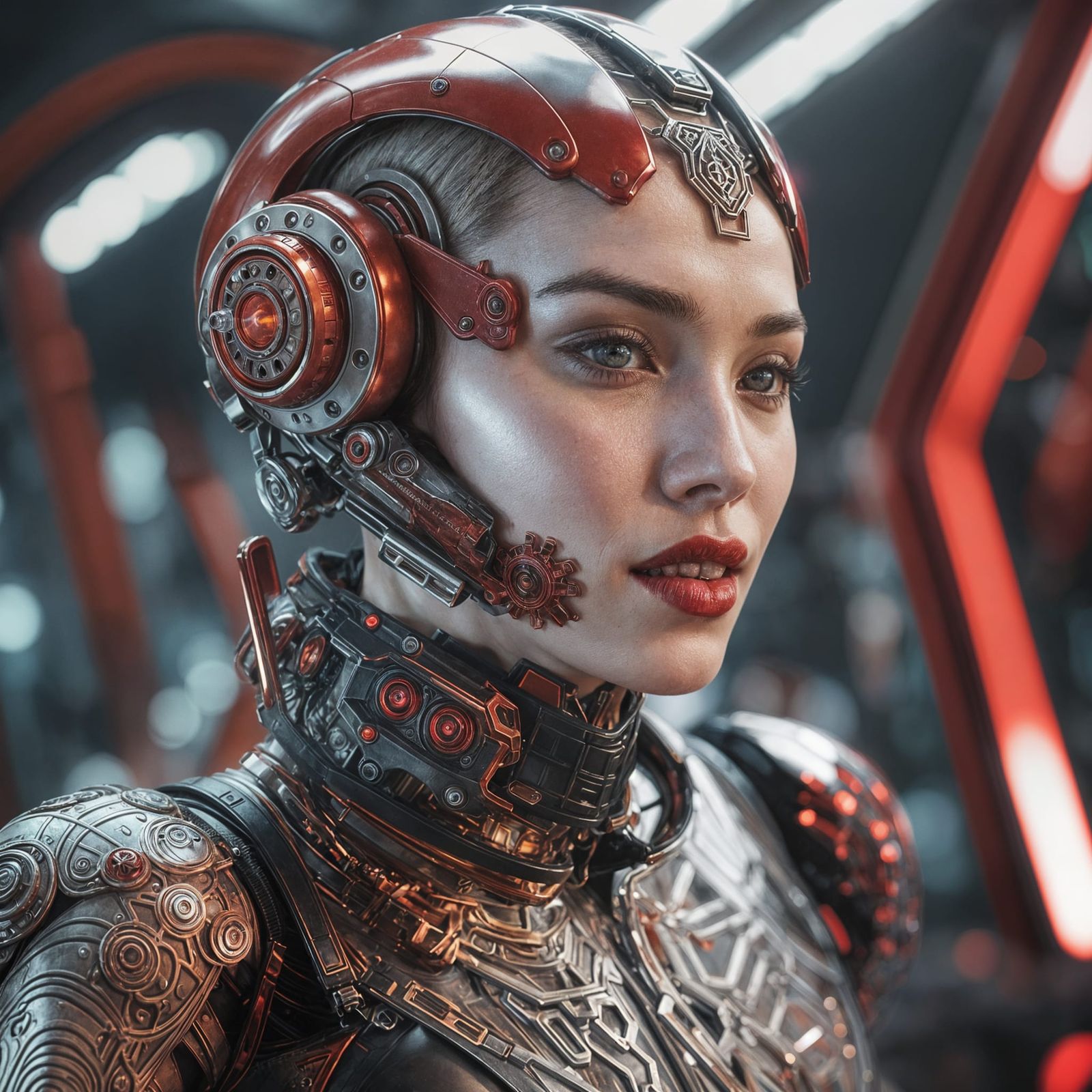 Futuristic Tattooed Woman in Sci-Fi Cyberpunk Style