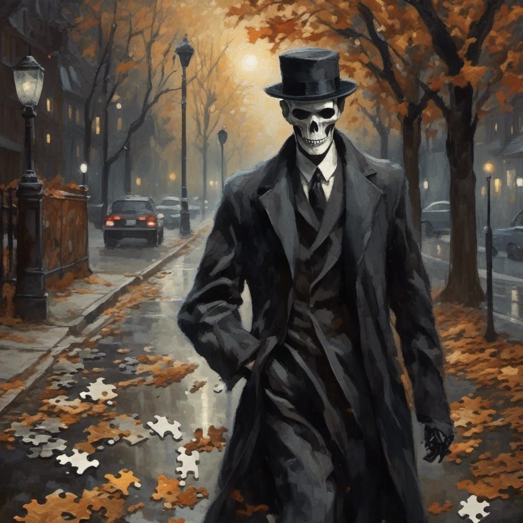 Eerie Gentleman Walking on a Dark Street