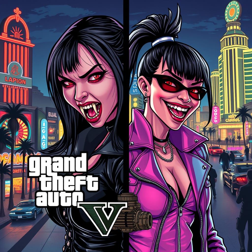 Vampire Split Cover Art in Grand Theft Auto Style