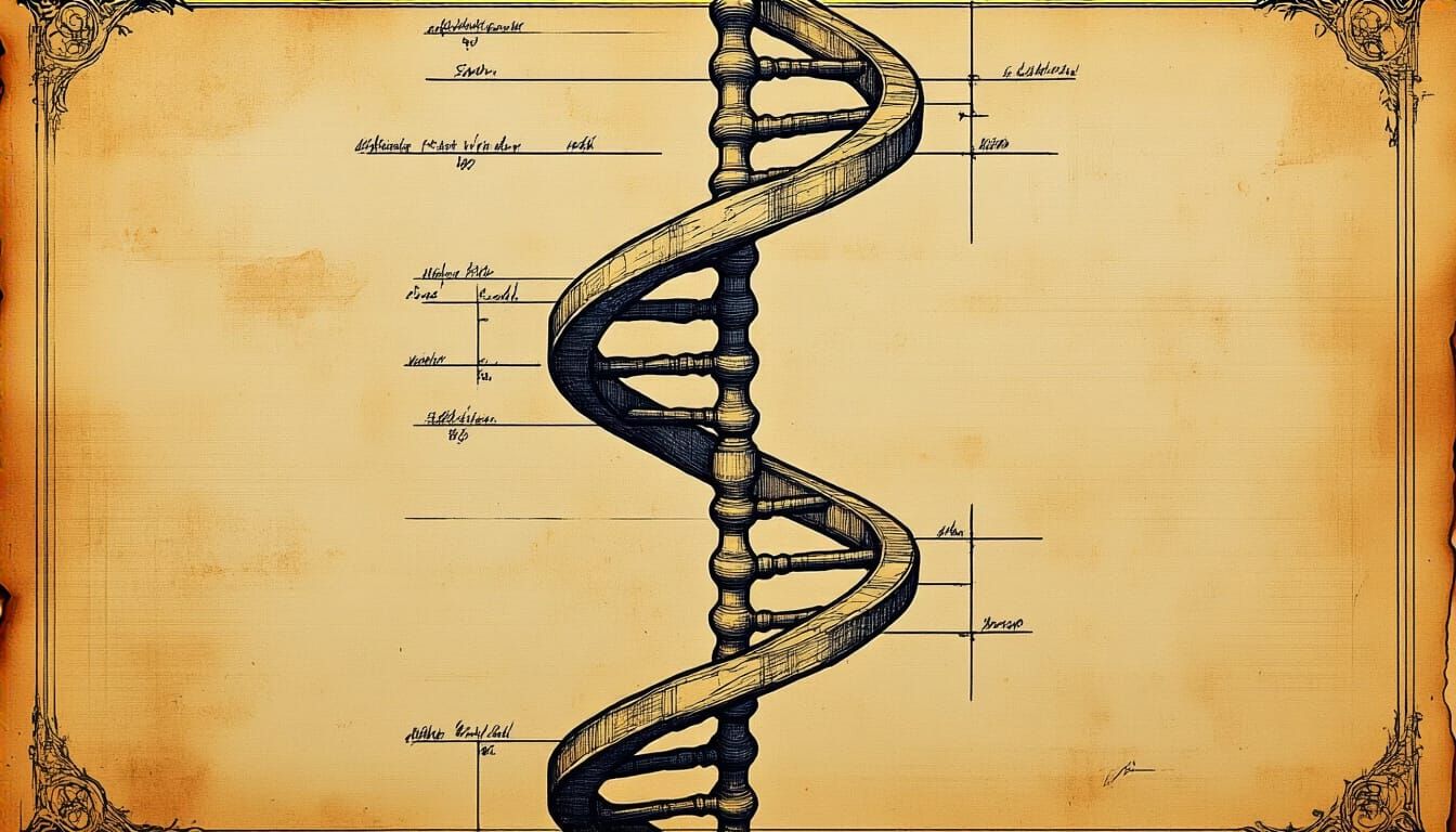 DNA Helix Blueprint in a Fantasy Art Style