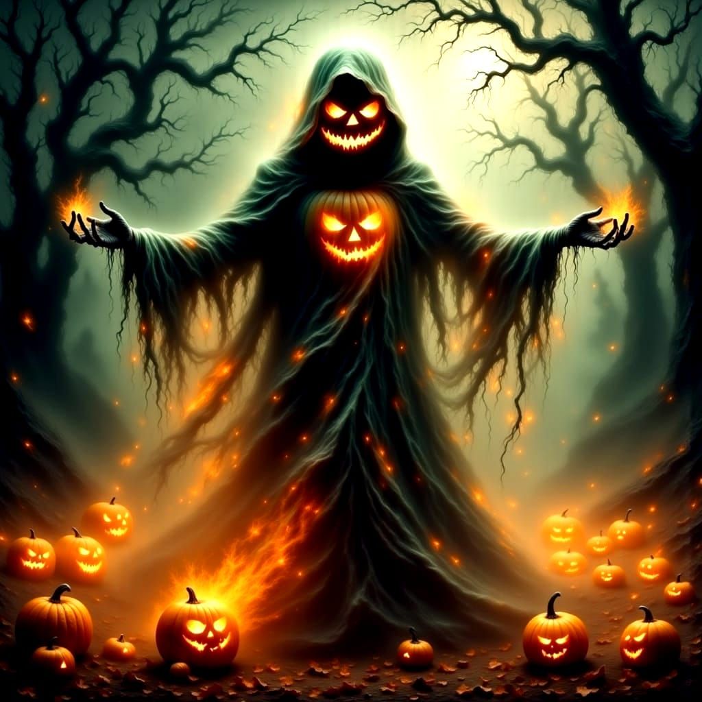 Fire Witches Dancing in Autumn Thunderstorm