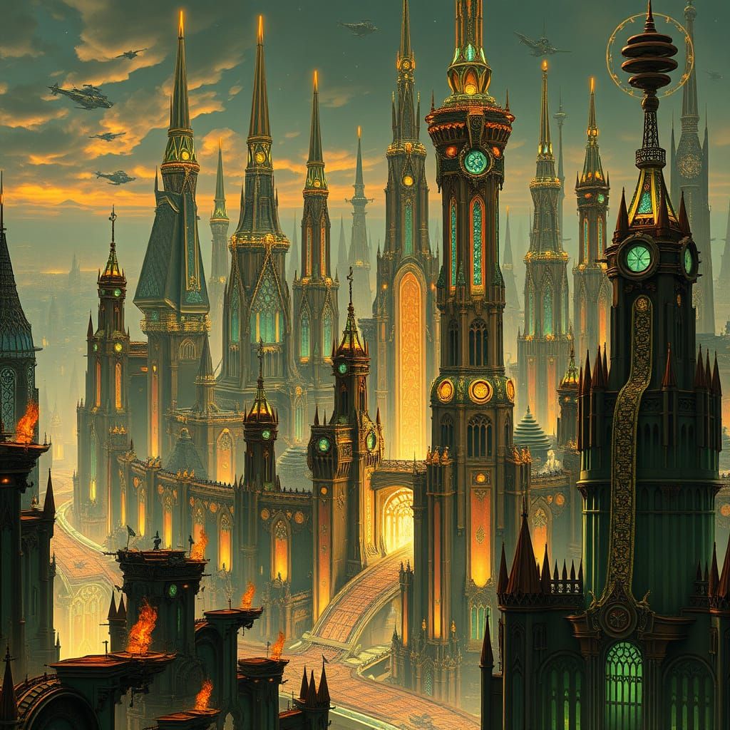 Futuristic Dwemer Metropolis with Magic and Technology