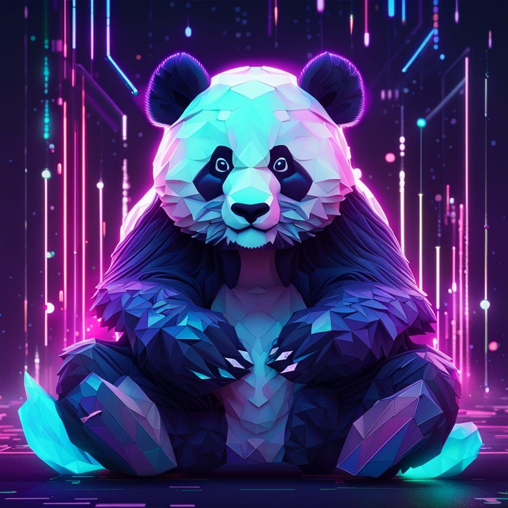Playful Panda in Retrofuturist Impasto Style