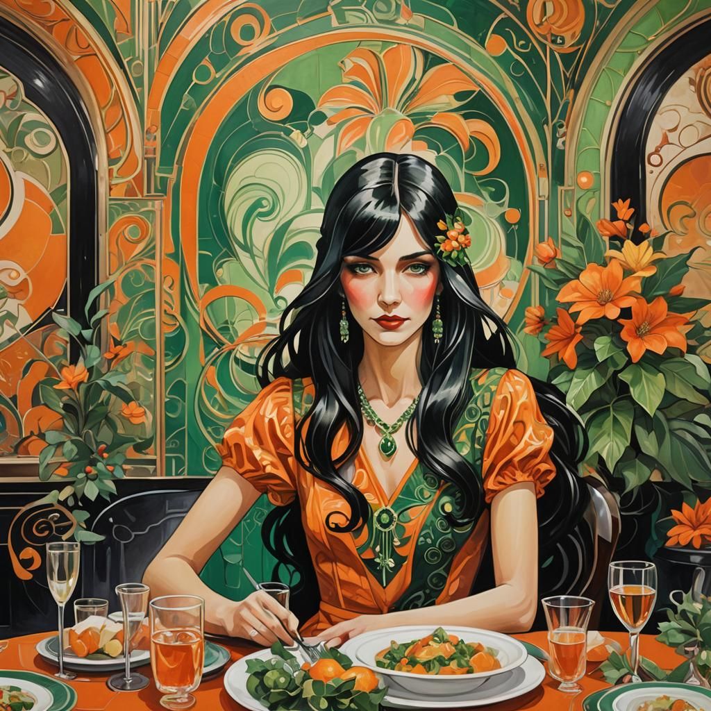 Art Deco Girl at Christmas Dinner