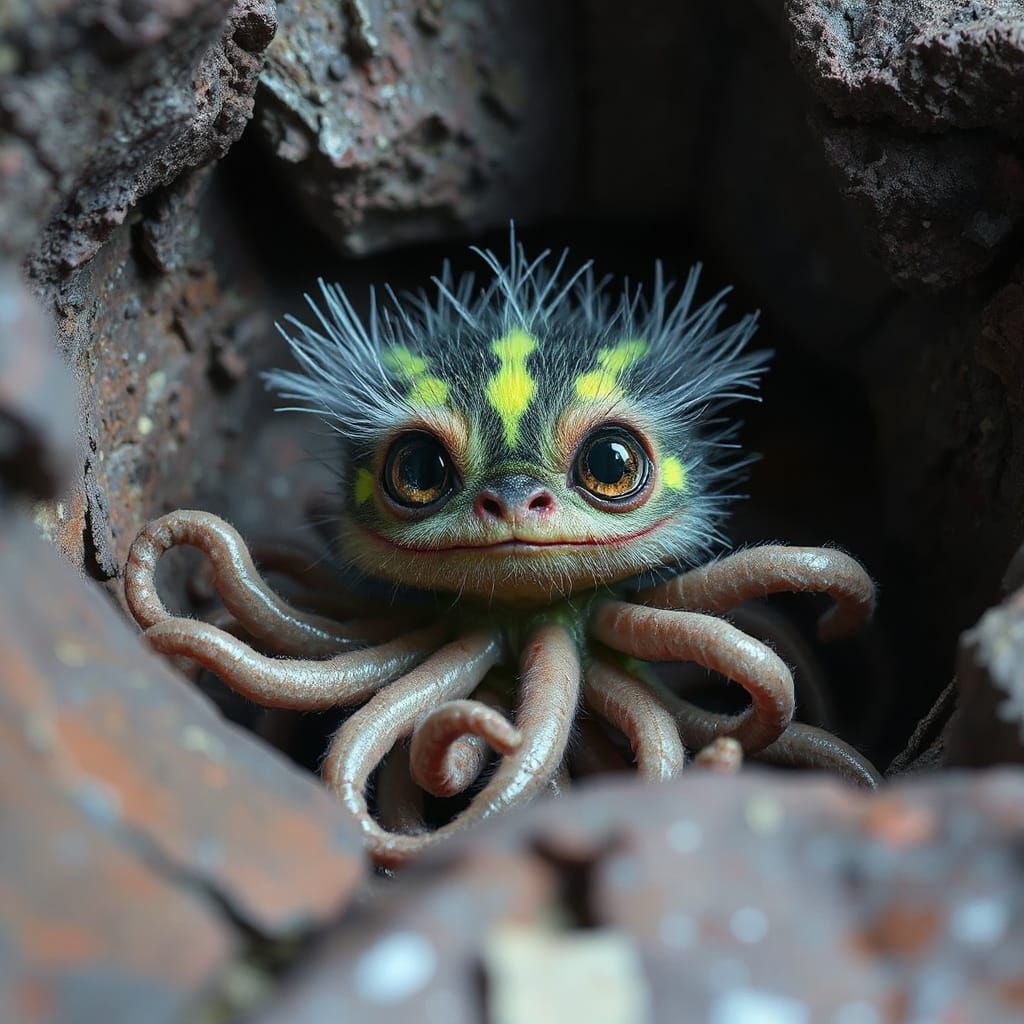 Creepy Cute Furry Creature with Neon Stripes