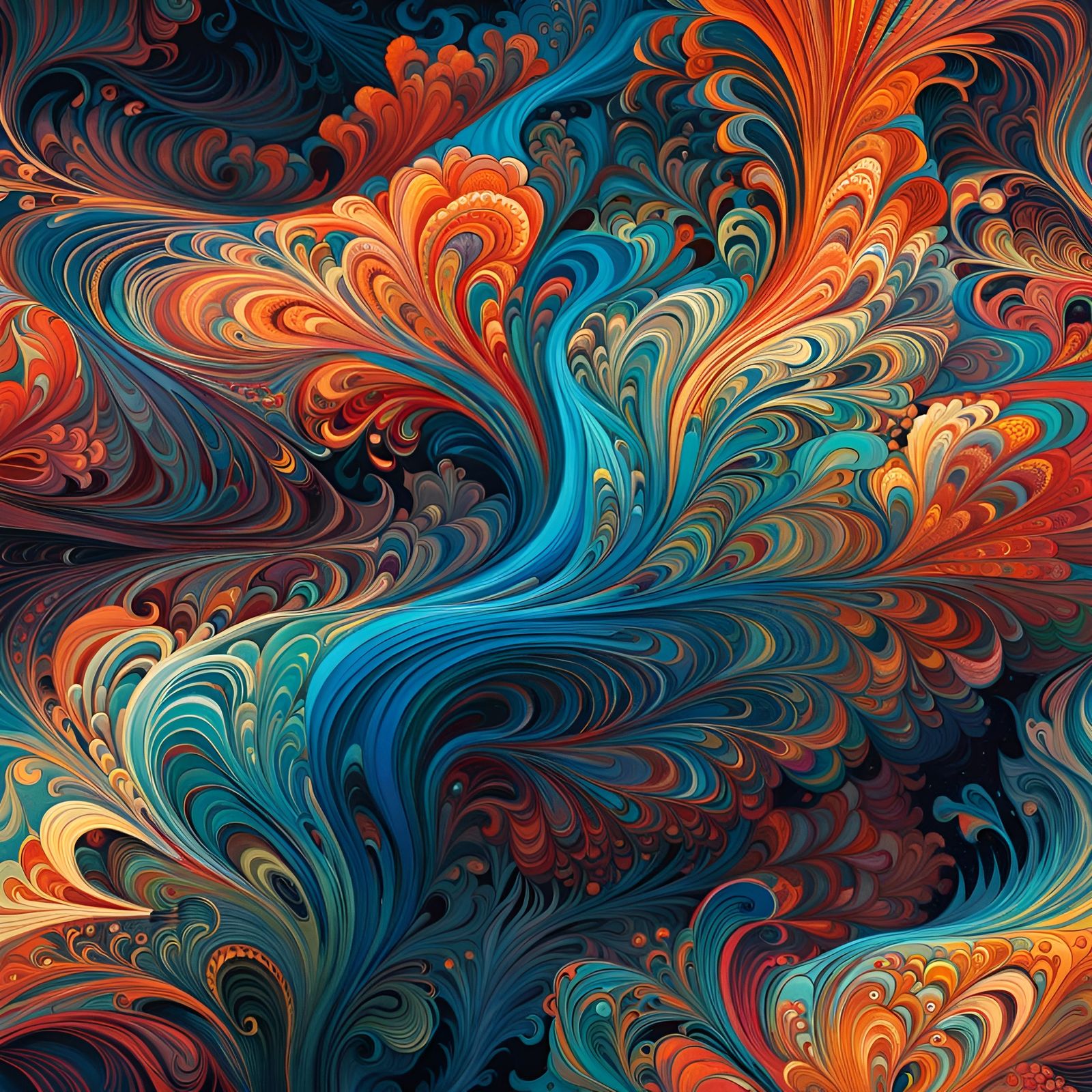 Intricate Fractal Patterns in Fluid Gouache Style