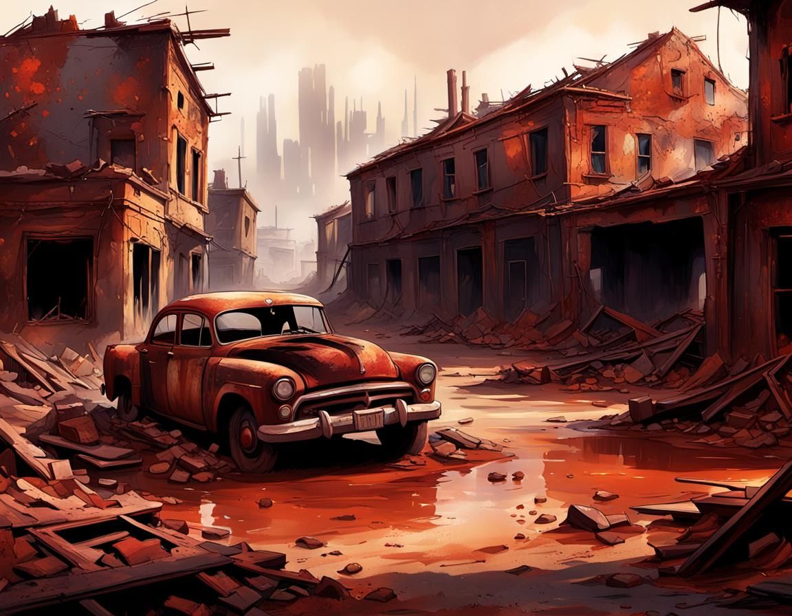 War-Torn Landscape in Storybook Illustration Style
