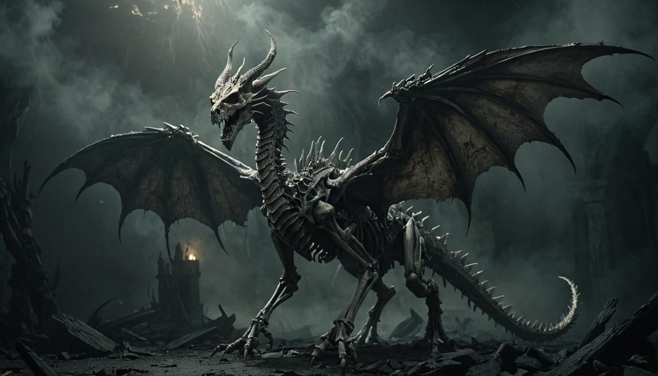 Epic Dark Fantasy Masterpiece: Undead Dragon in Cinematic Gl...