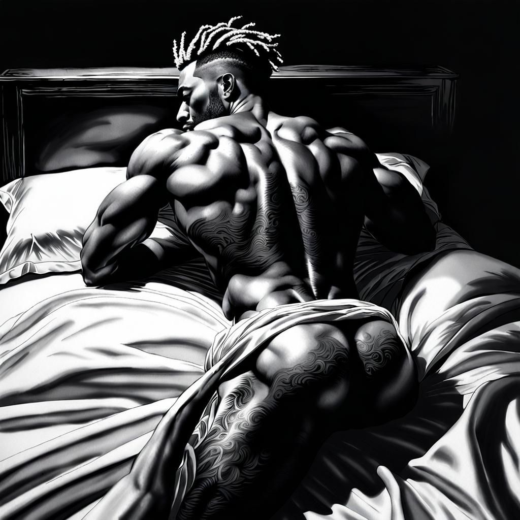 Caribbean Man Asleep: Black and White Illustration