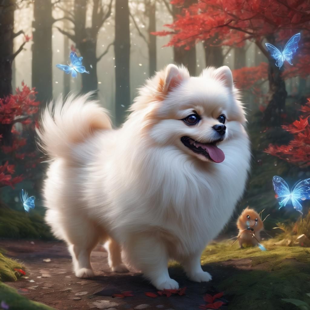 Pomeranian in Magical Fairy World: Fantasy Concept Art