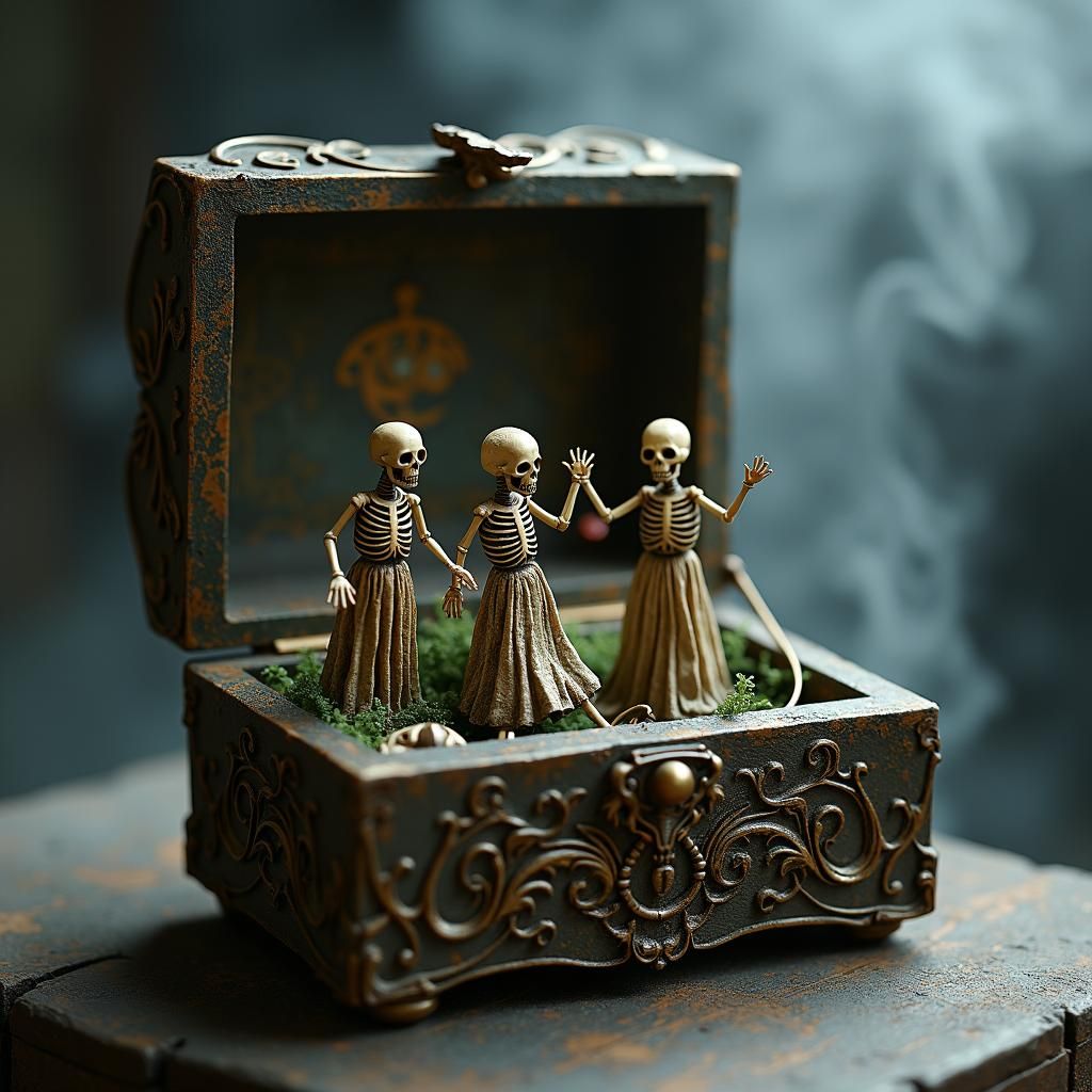 A child's music box that plays a haunting, discordant melody...