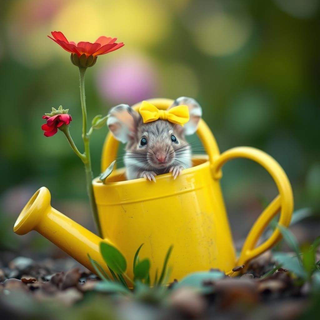 A Charming Mouse in a Vibrant Garden Scene