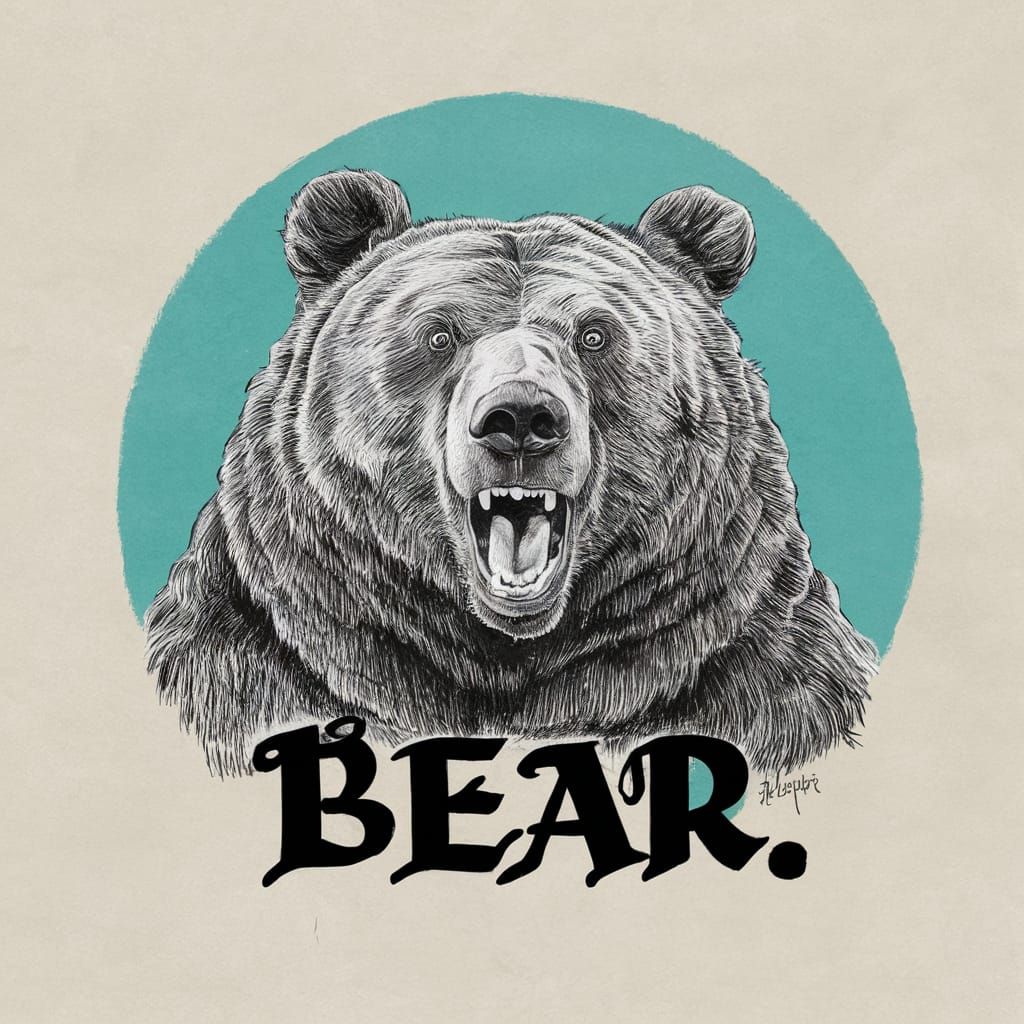Grizzly Bear Sketch with Calligraphic Text