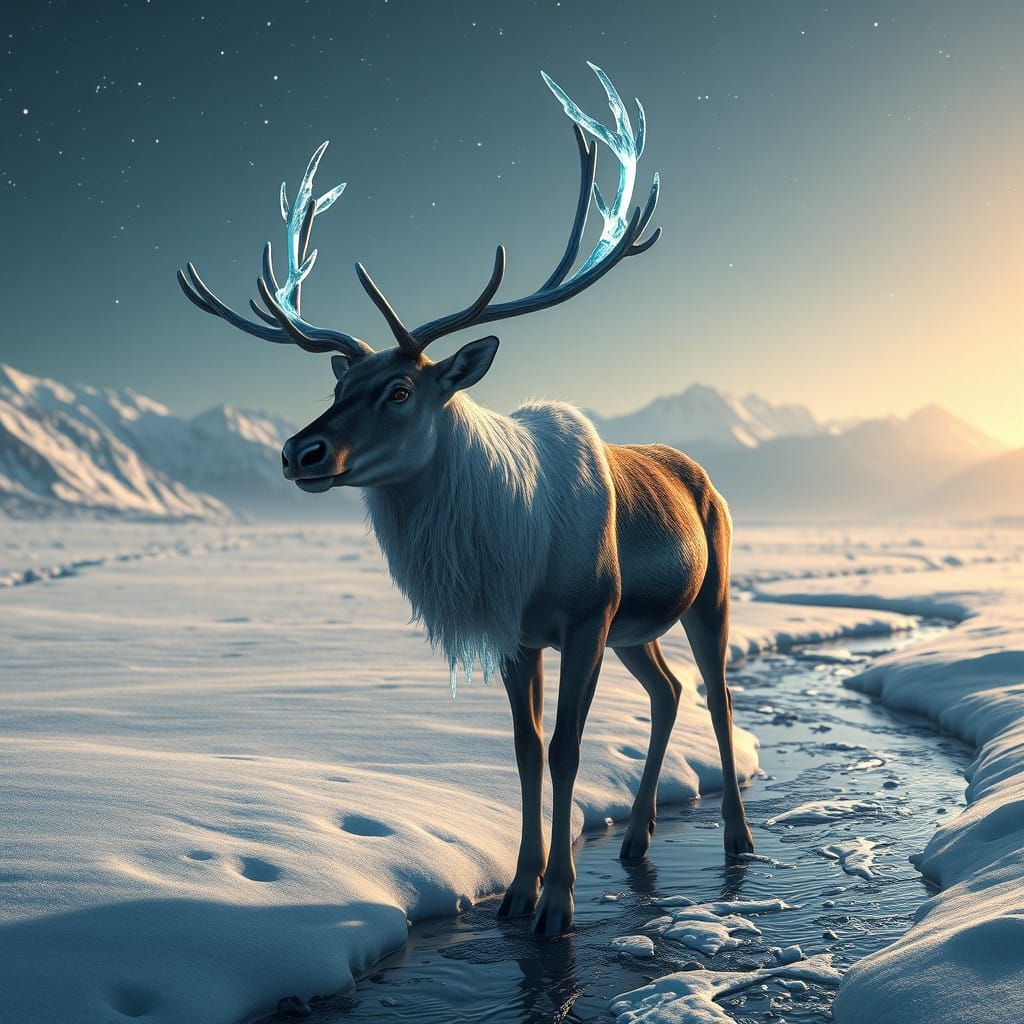Majestic Reindeer with Glowing Ice Blue Antlers