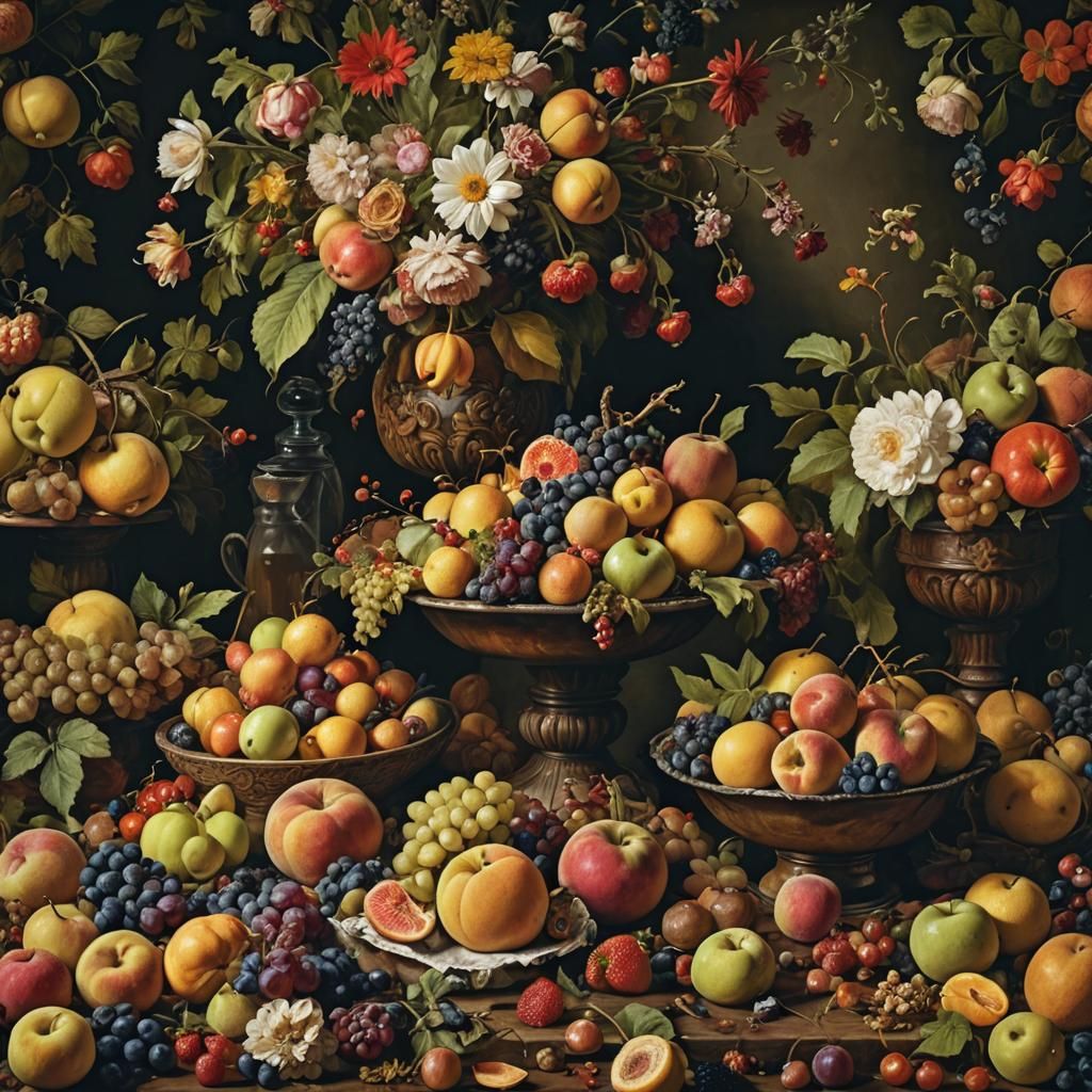 Renaissance Still Life with Fruit and Flowers