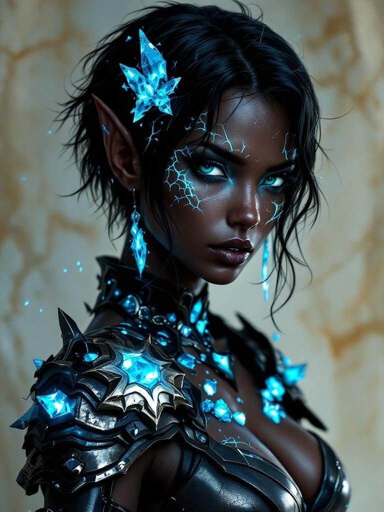 Elven Warrior with Cyan Crystals in Artgerm Style