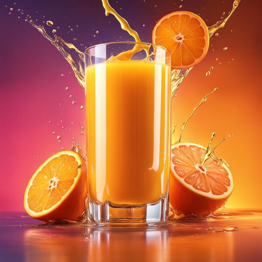 Hyperrealistic Orange Juice Splash Art for Birthday