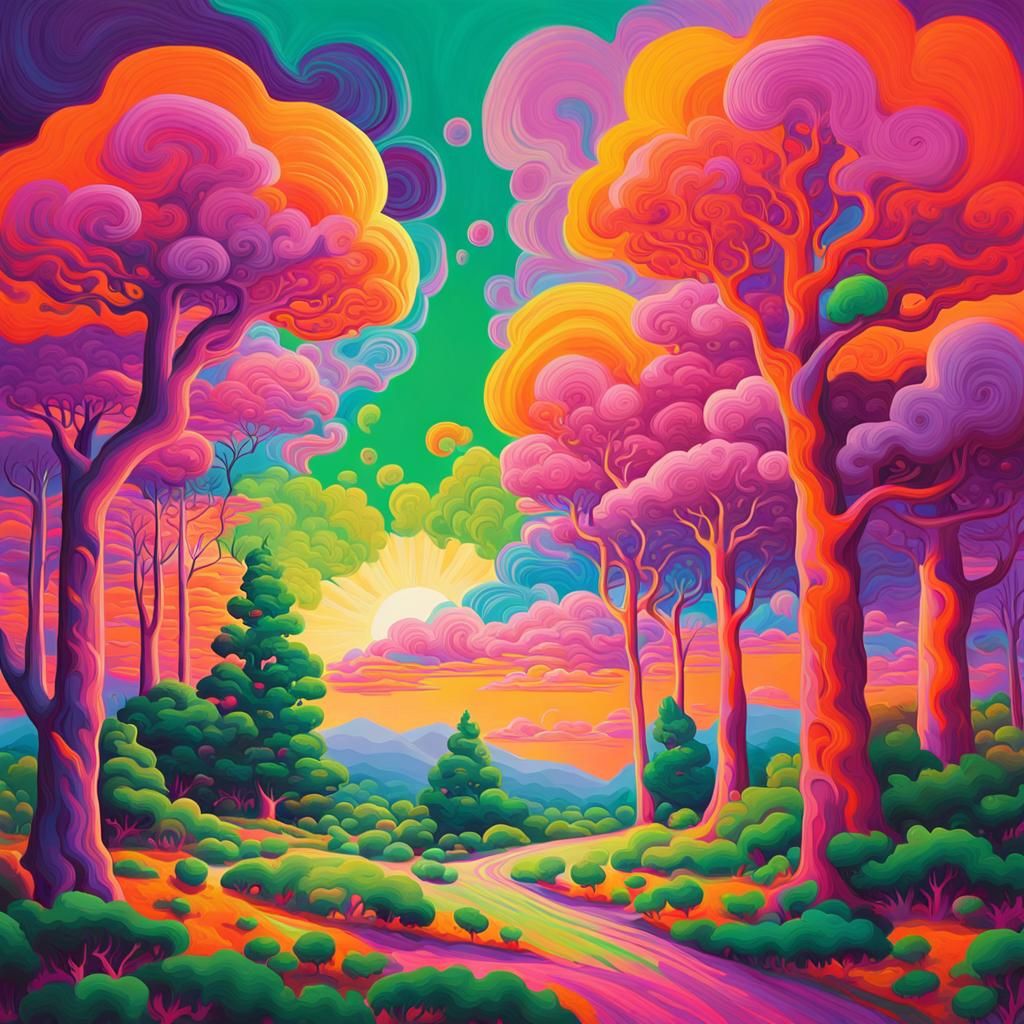 Psychedelic Painter in Surreal Fantasy Landscape