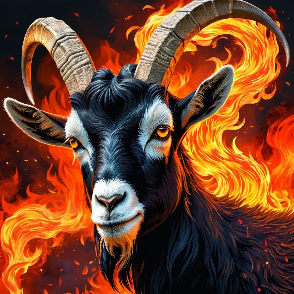 Enchanted Fiery Goat: Mythical Creature Ablaze