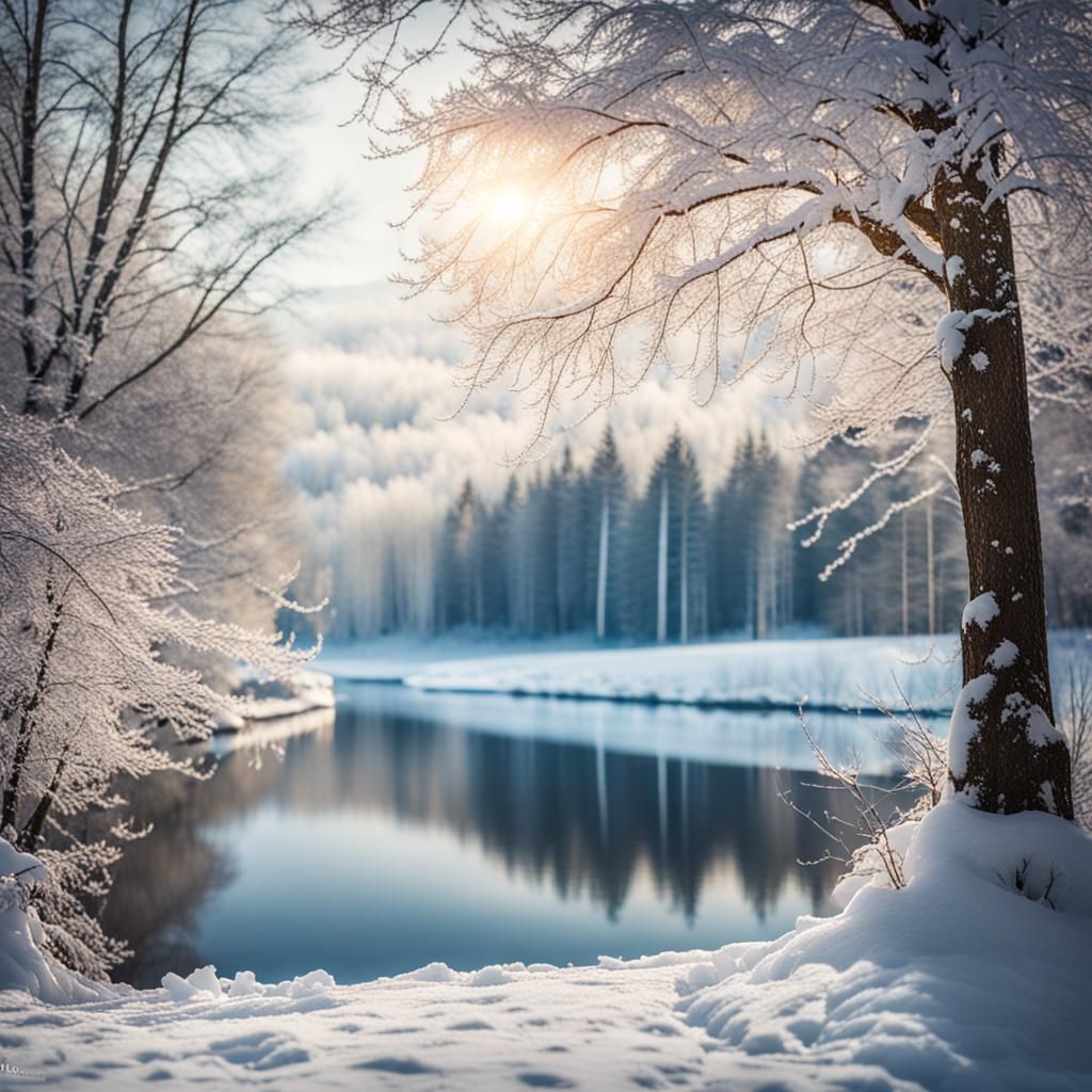 Snowy Lake in Winter Wonderland: Professional Photography