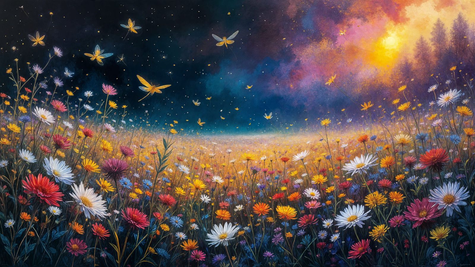 Radiant Wildflower Field in Impressionist Style