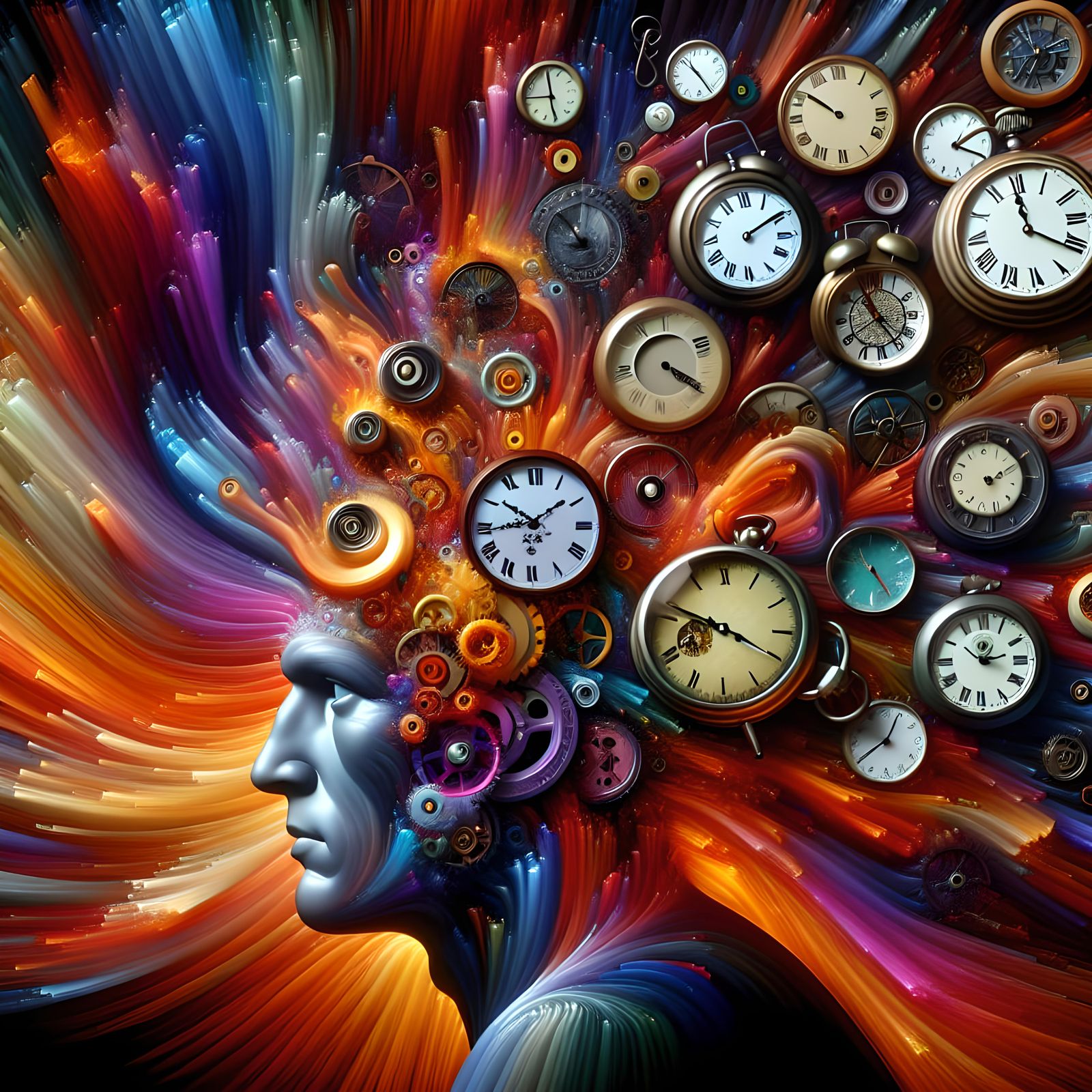 Surreal Explosion of Time Abstract Portrait