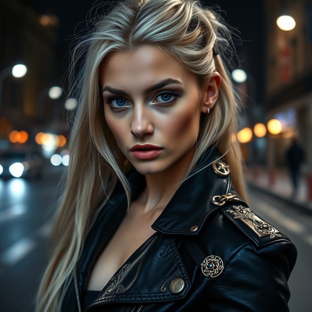 Photorealistic Portrait of a Woman in Warszawa at Night