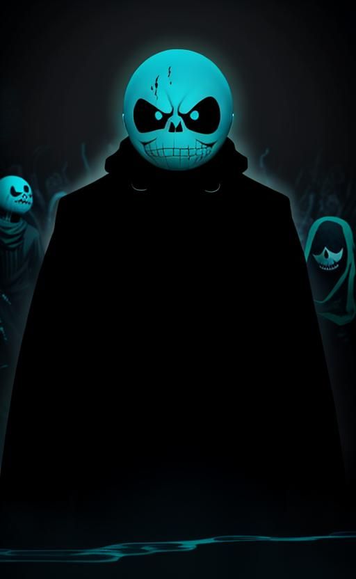 Creepy Shadow Figure with Turquoise Outline