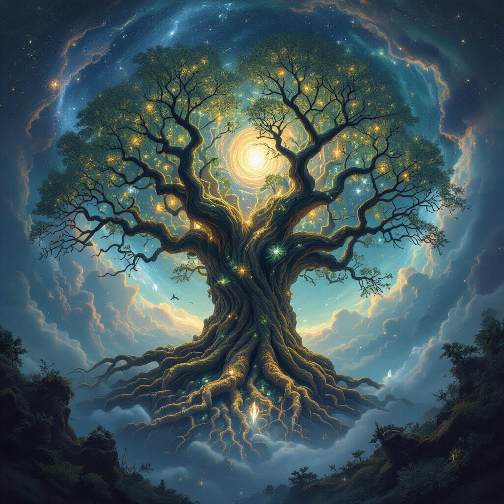 Ancient Cosmic Tree in Nebula, Fantasy Concept Art