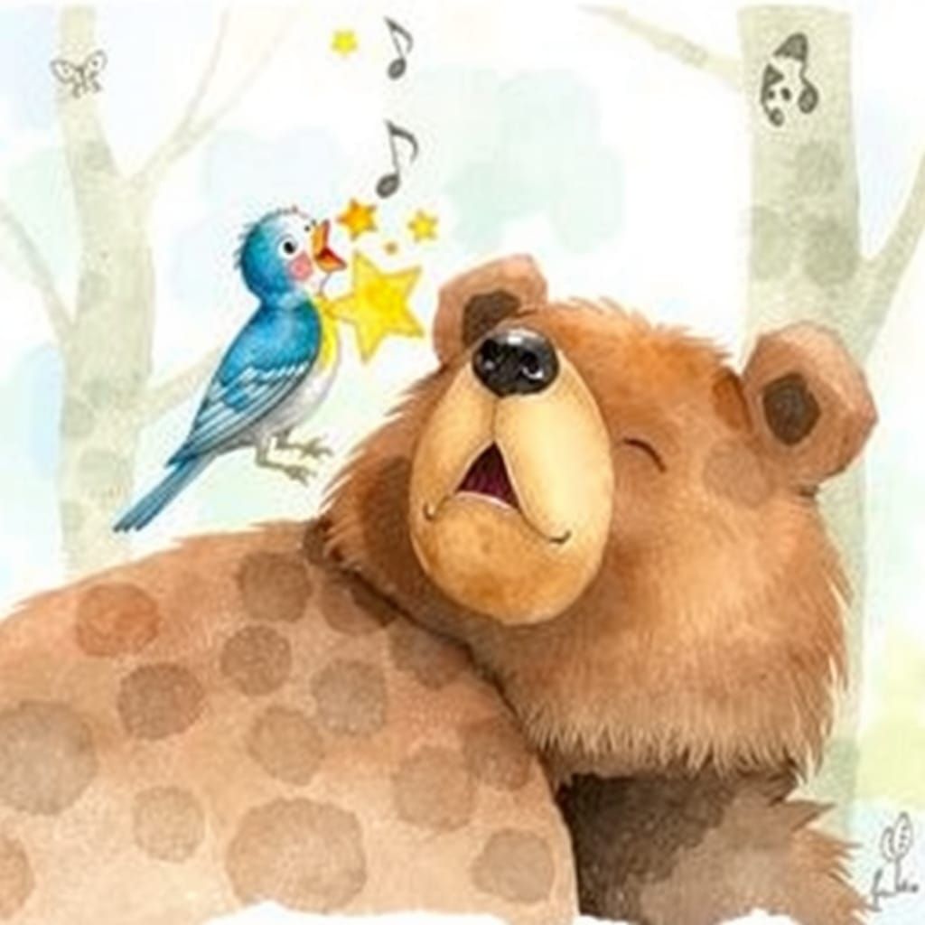 Bluebird and Bear: Watercolor Storybook Scene