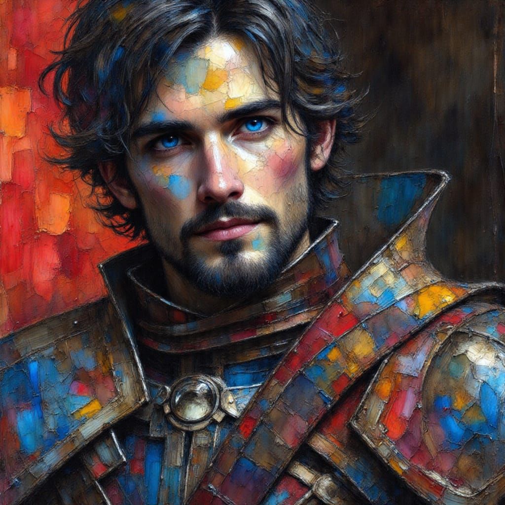 Knight Portrait in Rich Colors and Dark Background