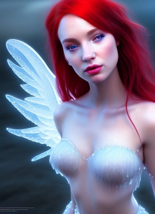 Angelic Ice Princess with Red Hair in 8K