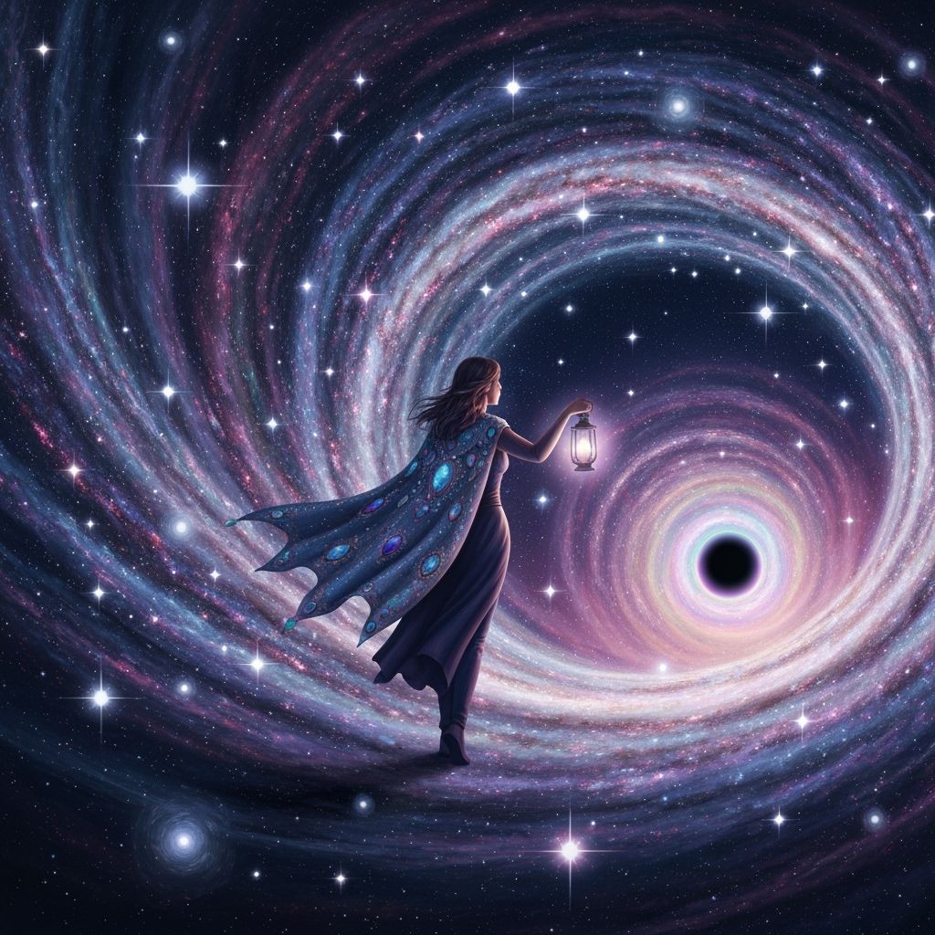 Woman's Cosmic Journey Through a Wormhole