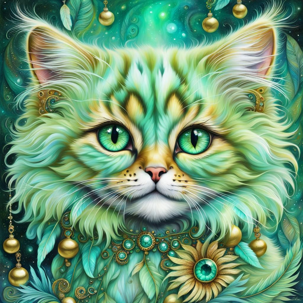 Hyperdetailed Cat Creature with Bells and Glitter