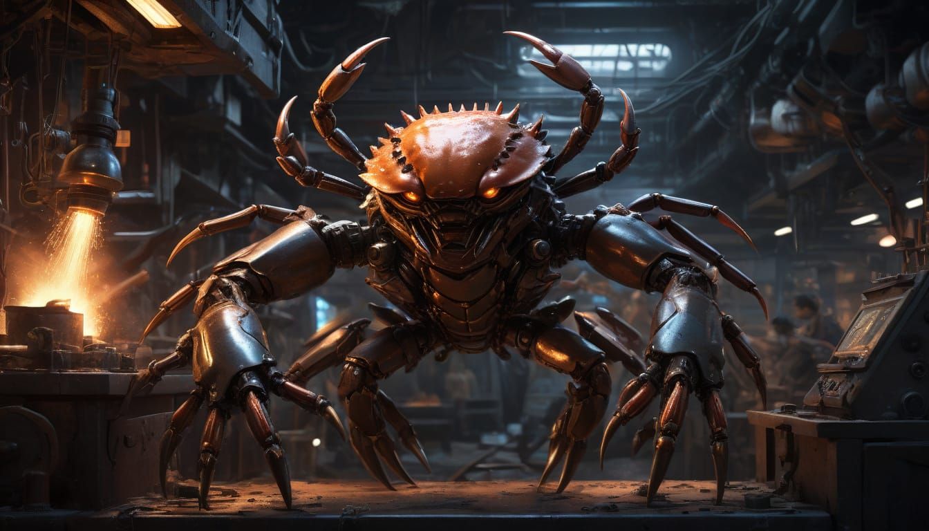 Alien Starsmith Forging Metal in Futuristic Forge