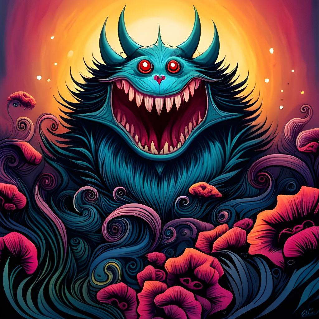 Bizarre Monster in Psychedelic Surrealist Art