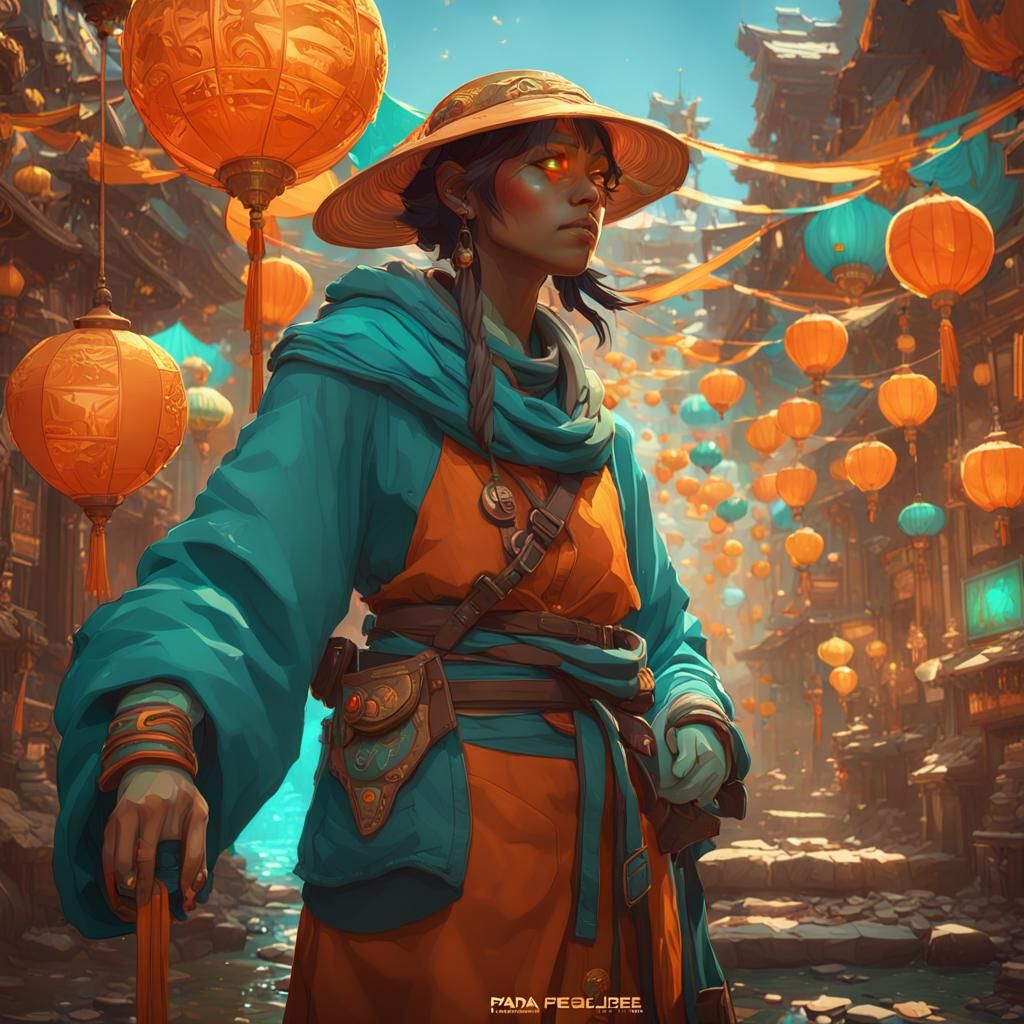 Panda Explorer Concept Art in Orange and Teal