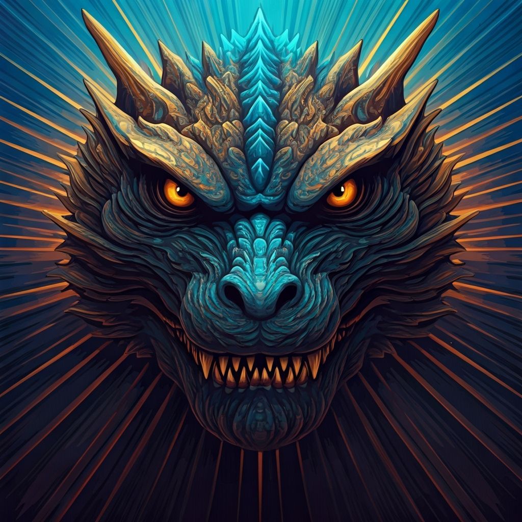 Psychedelic Godzilla with Geometric Fractal Patterns
