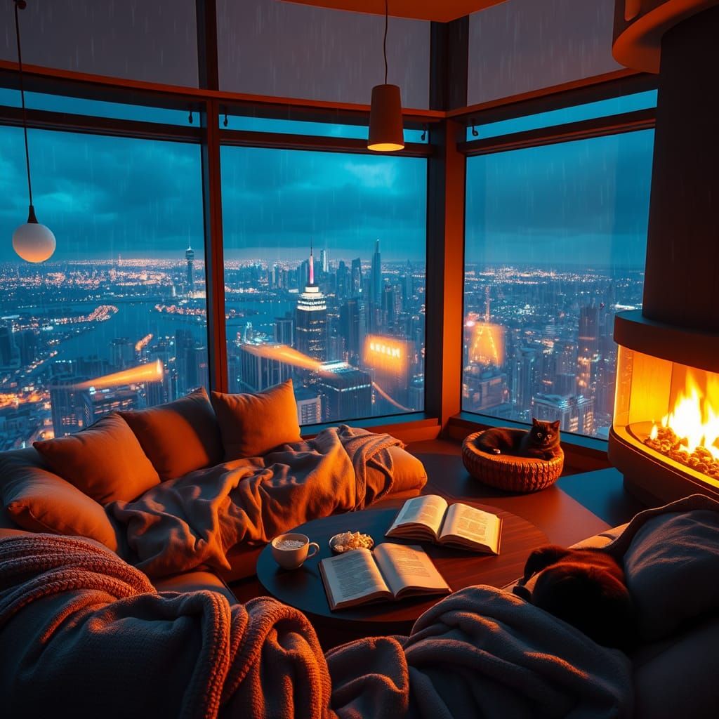 Luxurious Sky House with Glowing City View