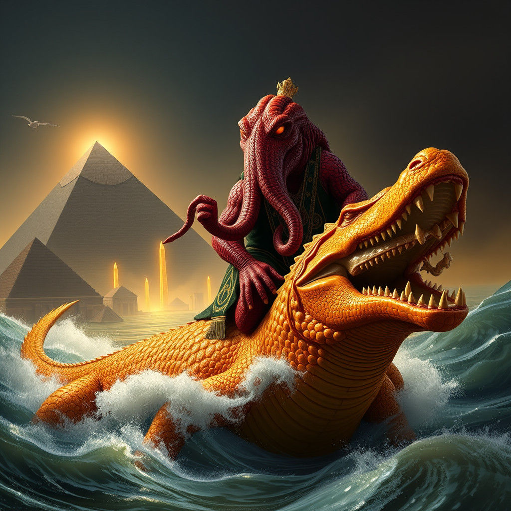 Cthulhu Freemason Rides Crocodile on the Nile