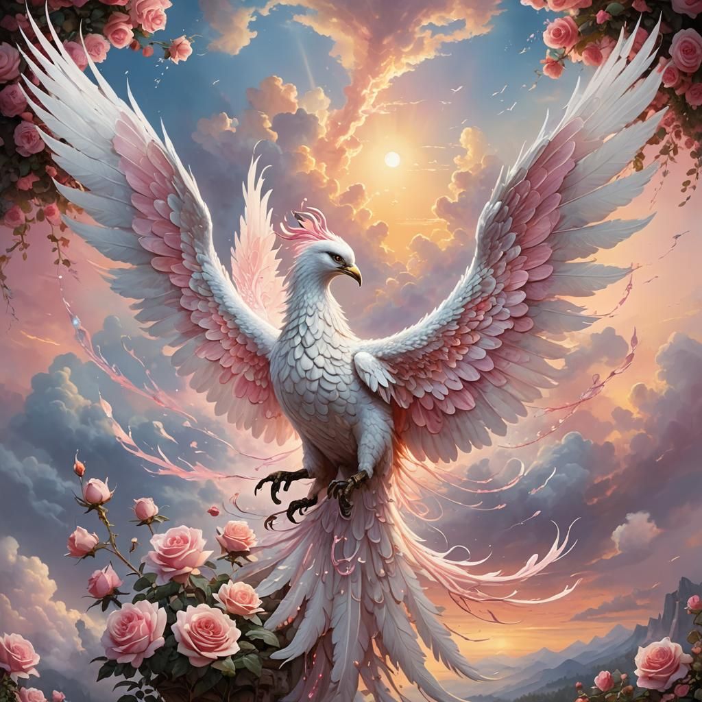 Elegant Pink Phoenix with Crystalline Wings