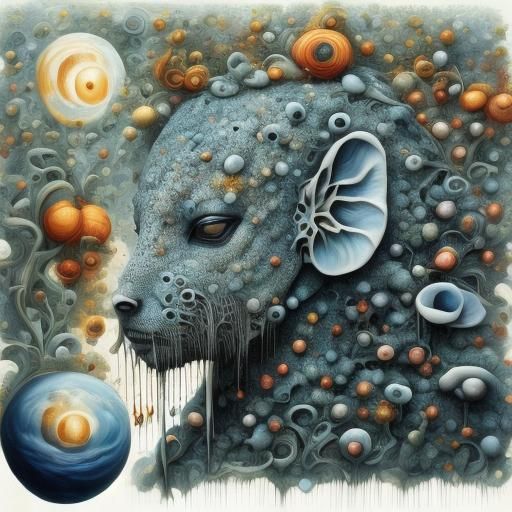 Surreal Elephant Alien Face in Dreamlike Forest