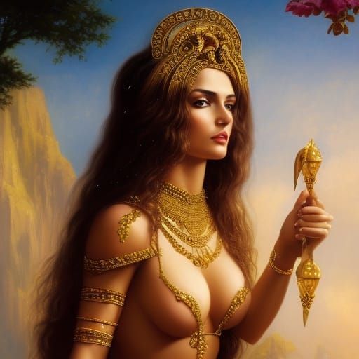 Goddess with Gold Details: Hyperrealistic Digital Painting