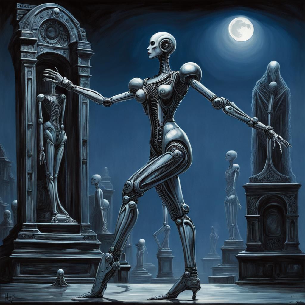 Robot Ballet Dancer in Graveyard, Biomechanical Art