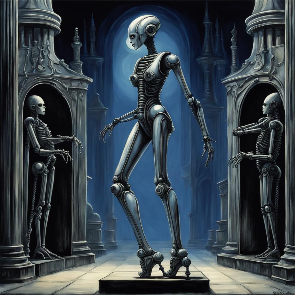 Android Ballet in Eerie Graveyard, H.R. Giger Style
